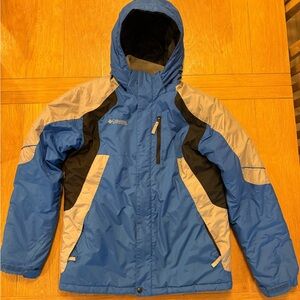 Columbia Youth Winter Jacket Blue Grey Insulated Hooded Jacket Size 18/20